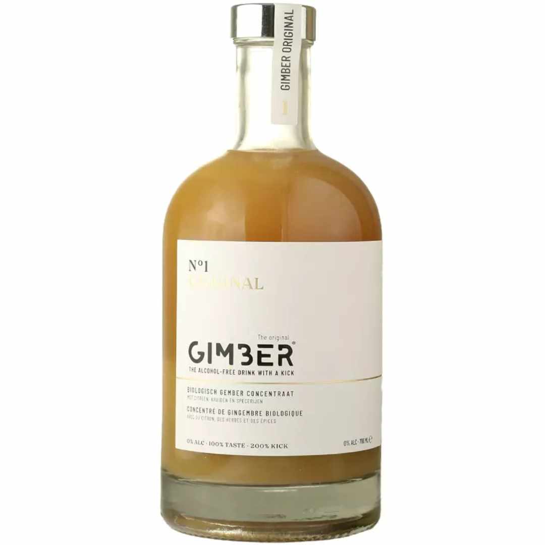 Bottle of Gimber alcohol-free drink with a kick on a white background