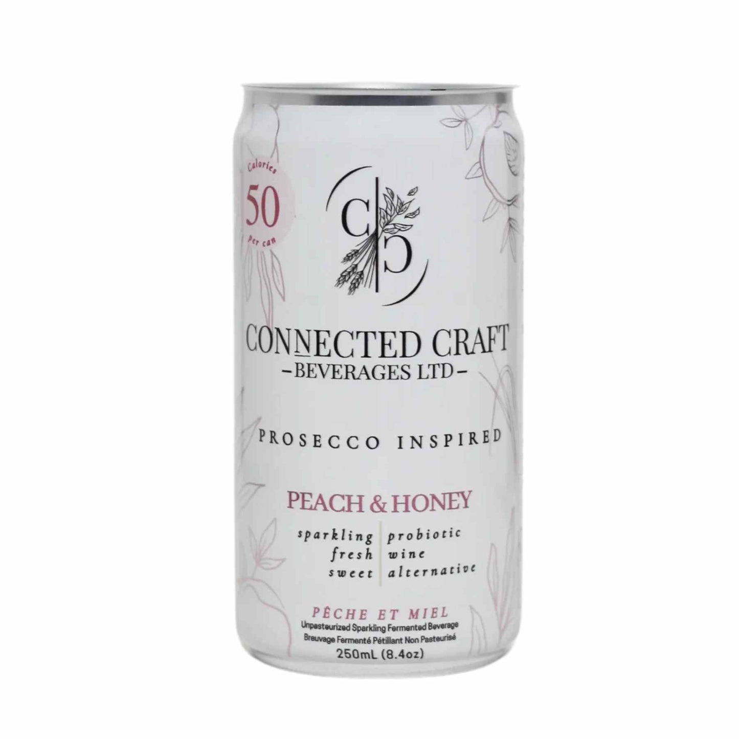 Connected Craft Beverages | Prosecco Inspired Peach and Honey Probiotic Wine Alternative