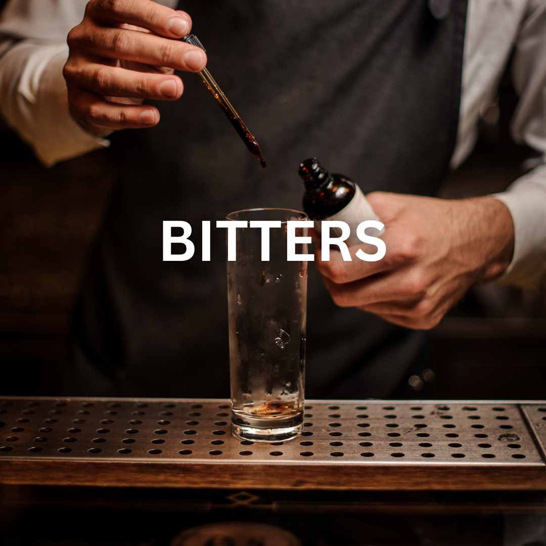 Dropper bottles of bitters for mixed drinks