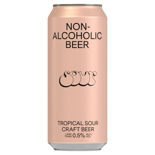 A can of BSA Non-Alcoholic Tropical Sour Craft Beer with a pink label.