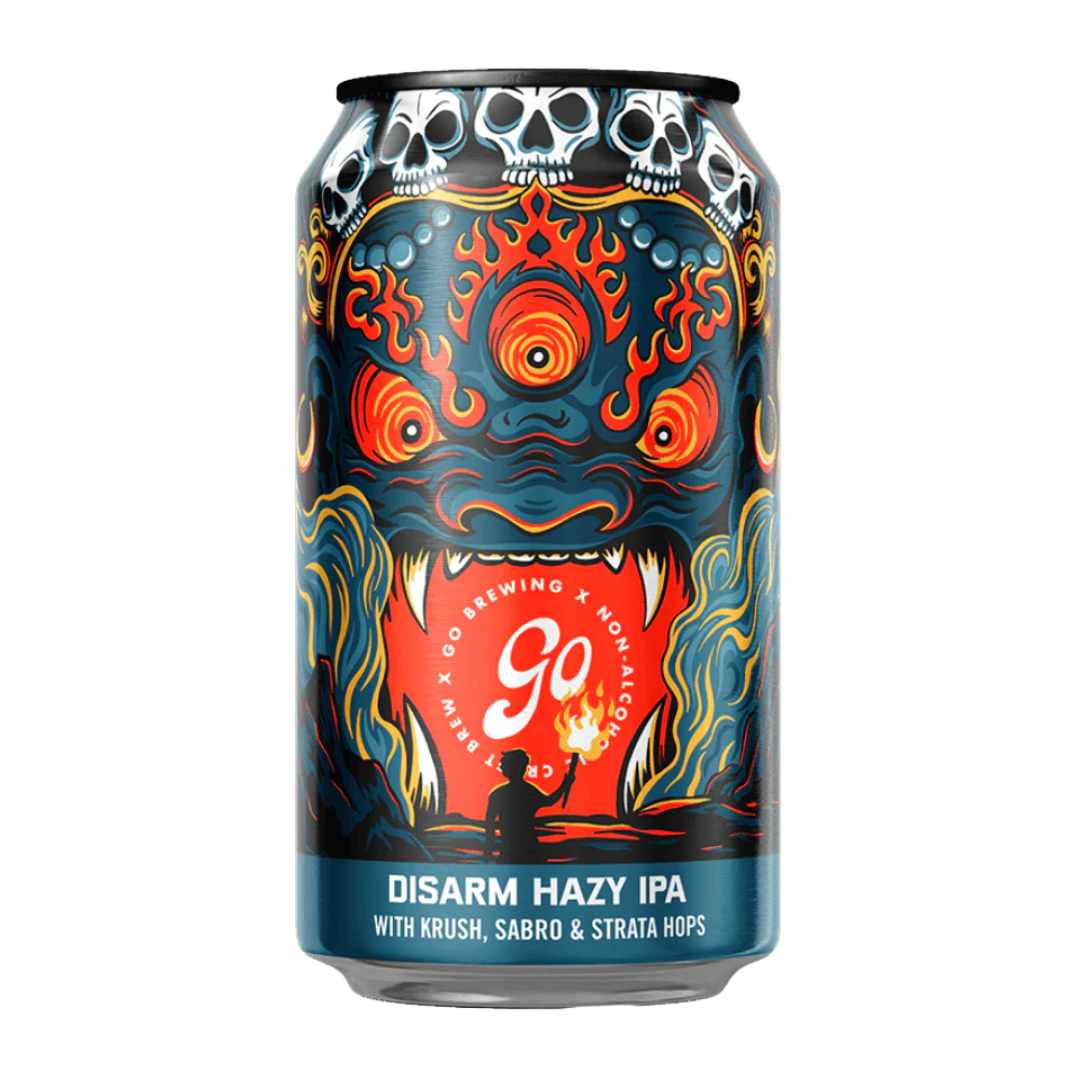 Go Brewing Disarm Hazy IPA Non-Alcoholic Beer with Krush, Sabro & Strata Hops