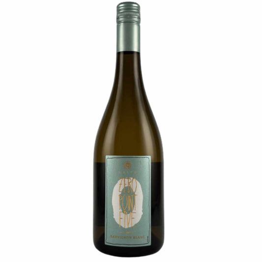Wine bottle with a Leitz Zero Point Five Sauvignon Blanc label on a white background