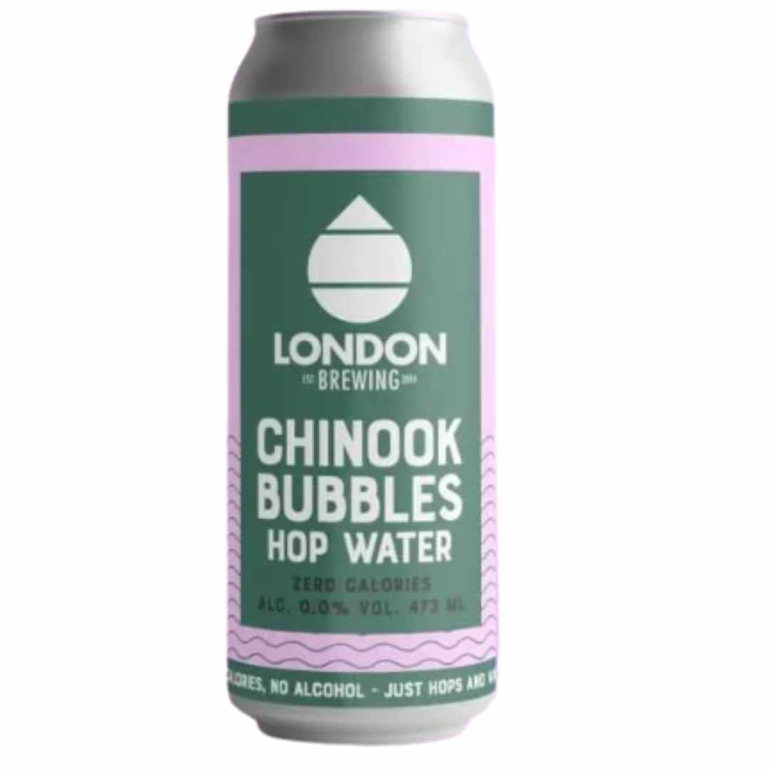 Can of London Brewing Chinook Bubbles Hop Water on a white background