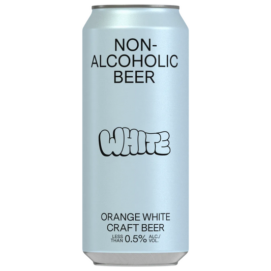 A can of BSA Non-Alcoholic Orange White Craft Beer with a light blue background.