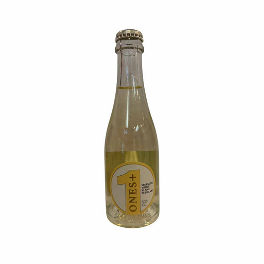 Bottle of Ones+ sparkling white non-alcoholic wine in a 200 mL sampler bottle