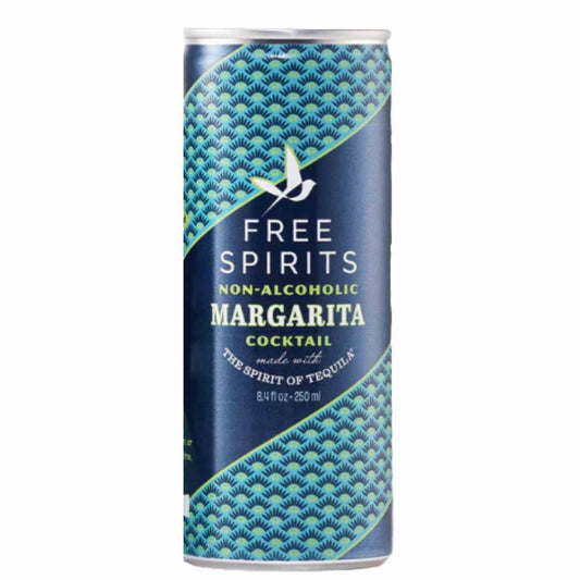 Can of Free Spirits non-alcoholic margarita cocktail on a white background
